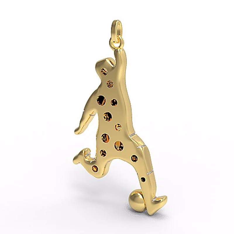 Diseño 3D de un colgante de oro con figura de futbolista